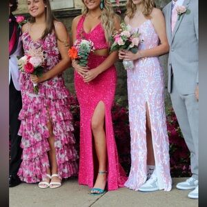 Glamorous Pink Sequin Gown with Slit